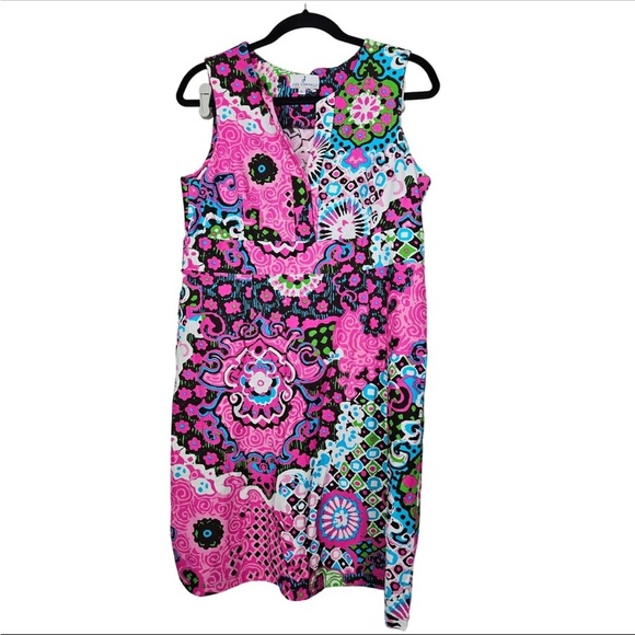 Jude Connally Ellie Shift Dress V Neck Sleeveless Retro Print Floral XL Beachy - Picture 1 of 6